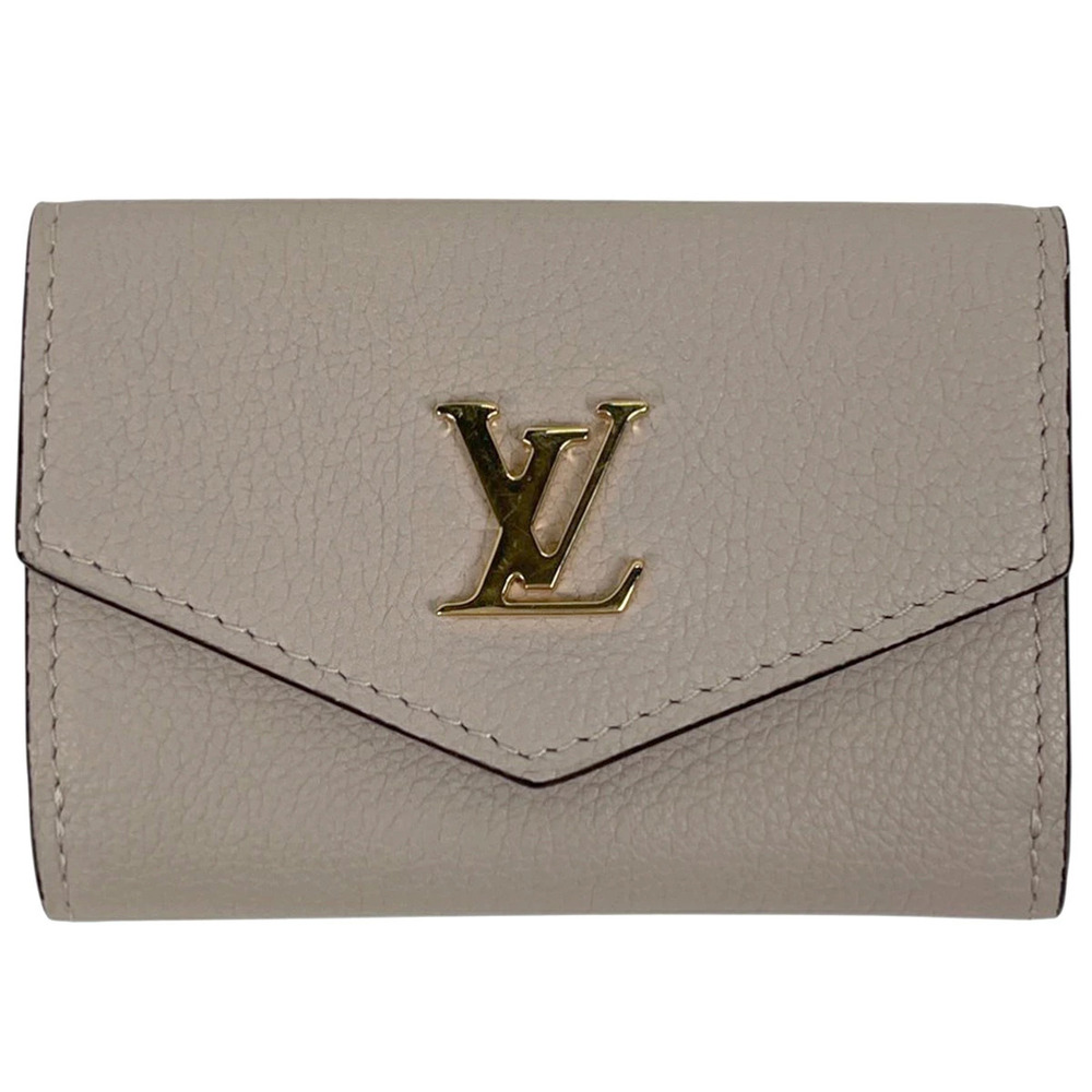 Louis Vuitton Portefeuille Lock Tri fold Wallet Calfskin Greige Gray